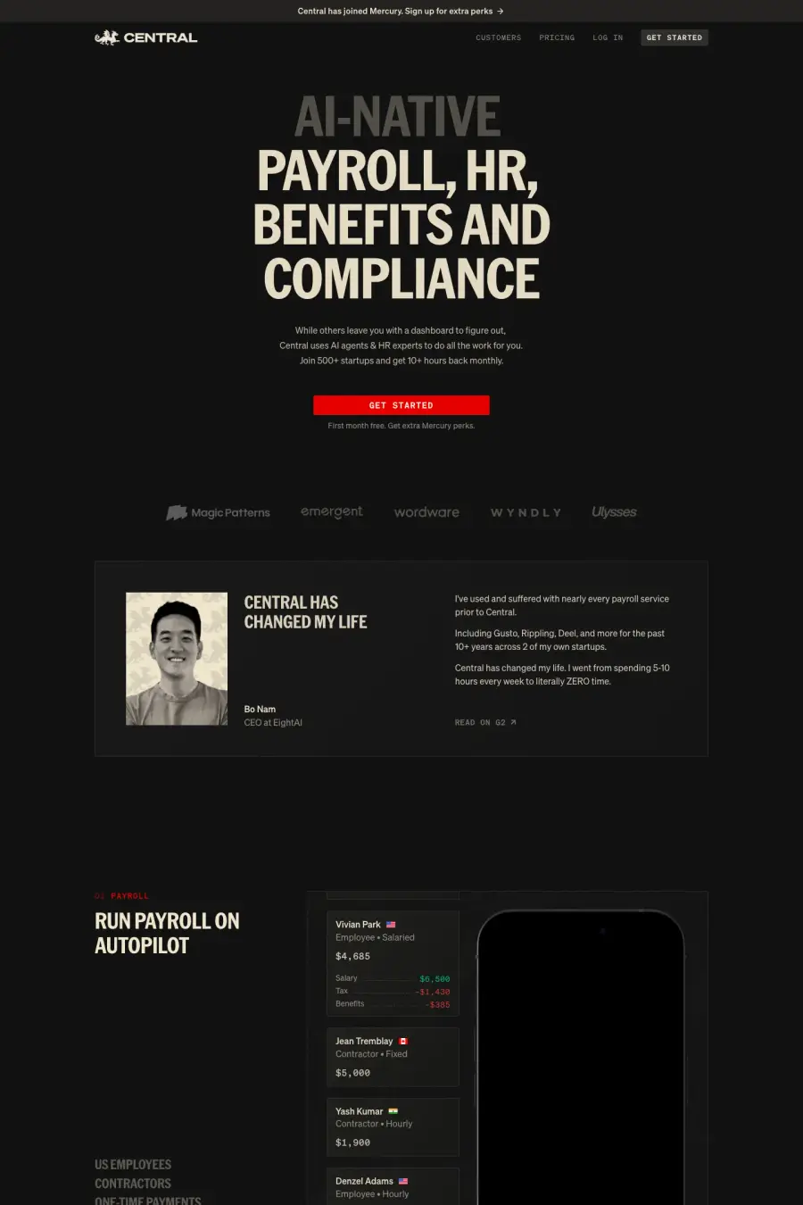 Central – AI-Native Payroll, HR, Benefits & Compliance preview